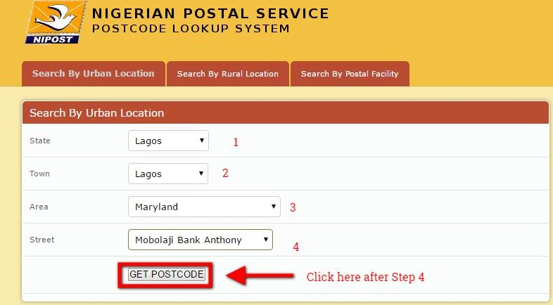 Nigerian online forms use postal codes for account registration